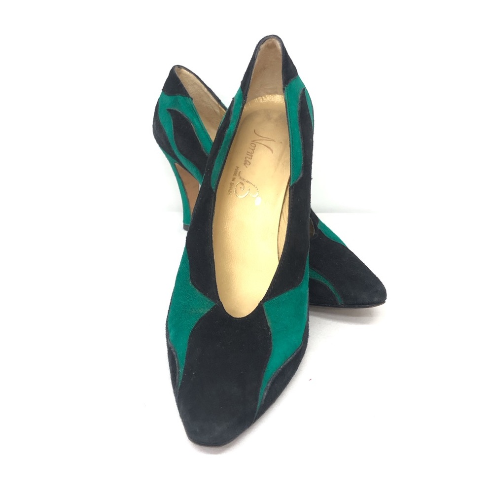 Norma B Green Black Swirl Suede Heels - Picture 2 of 16